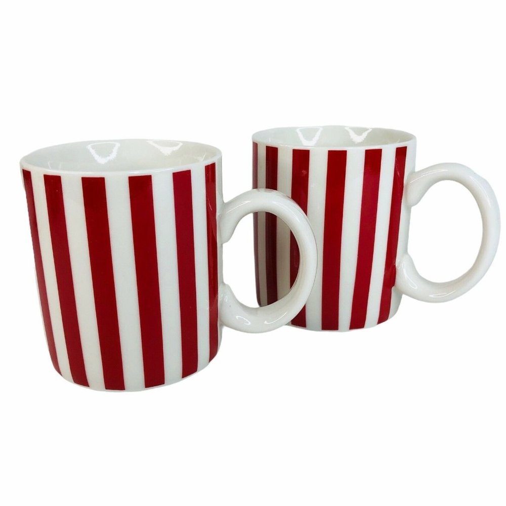 2 Temptations By Tara Red & White Stripe Mugs Christmas‎ Holiday Candy Cane Cup